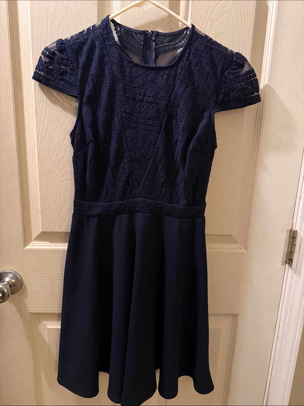 City Studio Navy Lace Short Sleeve Fit & Flare Dress